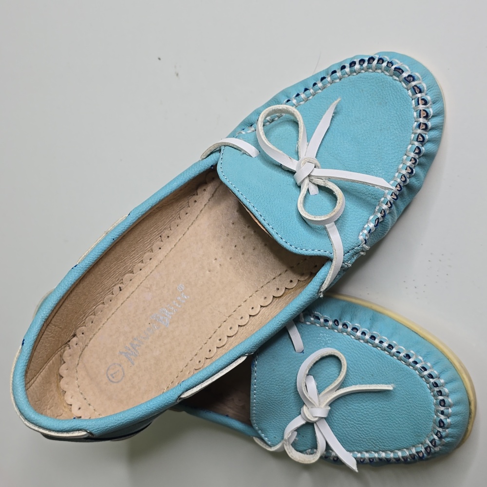 Blue Moccasins with White Accents 7  Nature Breeze